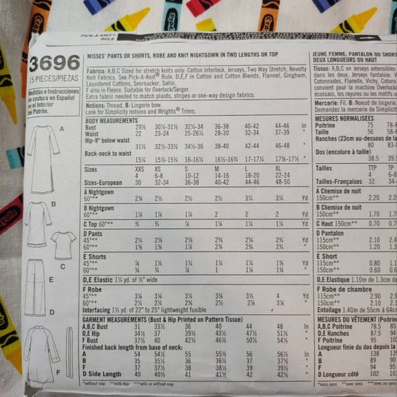 Simplicity 3696 women's pajamas pattern M L XL Factory Folded uncut - Picture 2 of 2